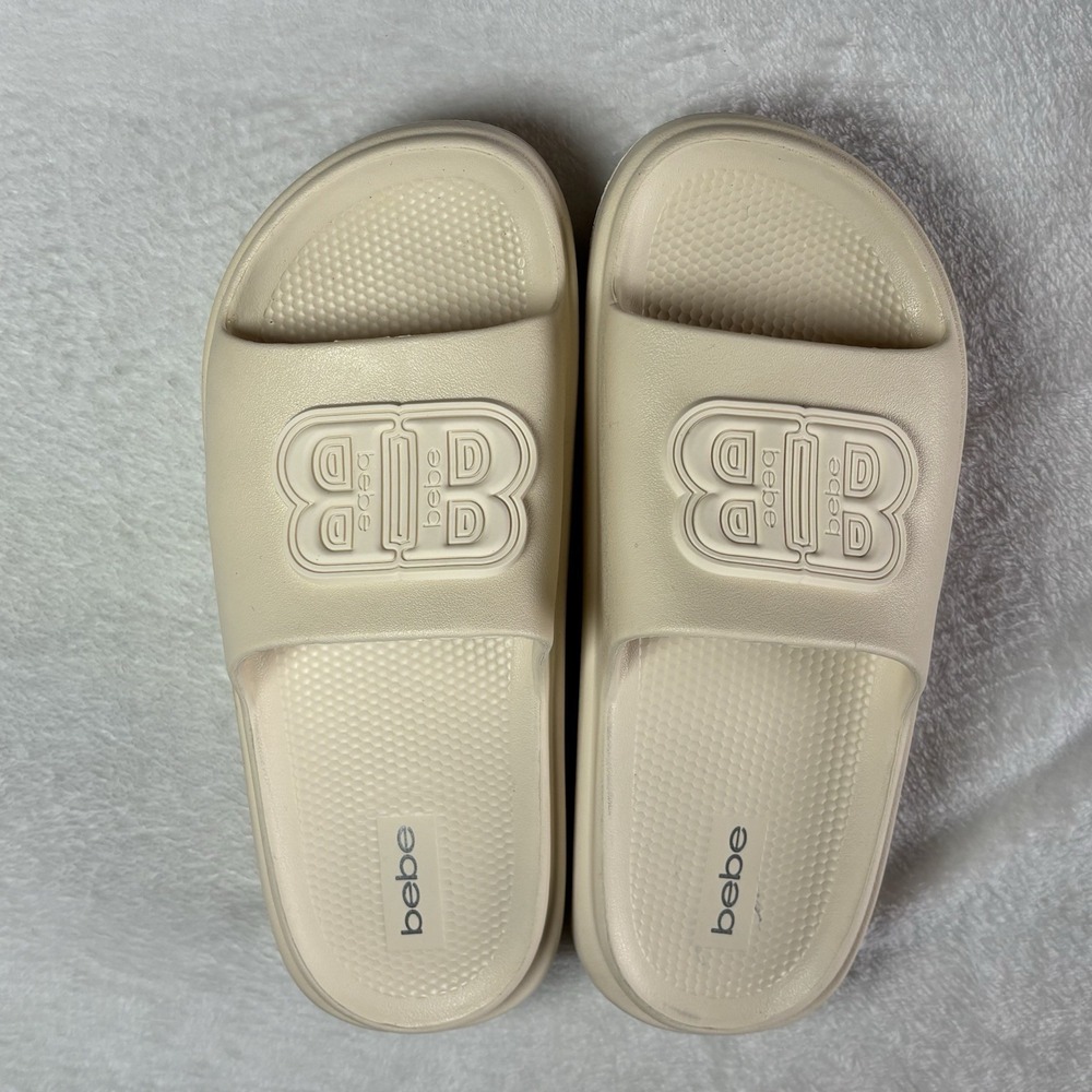 Bebe Women Malaga Pool Slider Bone 3D Logo Size 6 Open Toe Sandals - Picture 8 of 13